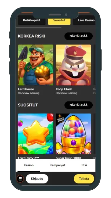 Hurmio Casino pelivalikoima mobiilissa