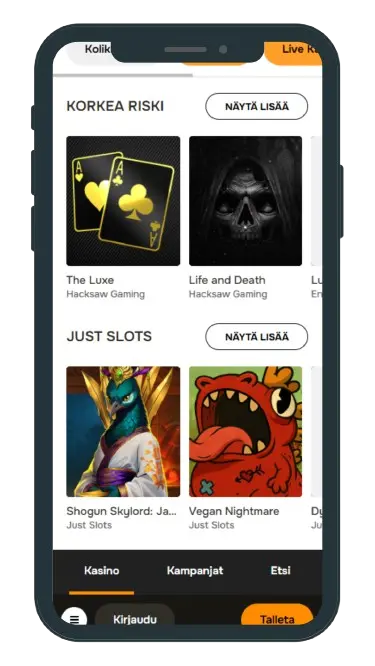 Jellona Casino pelivalikoima mobiilissa