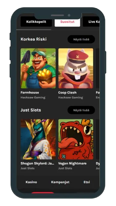 Pommi Casino pelivalikoima mobiilissa