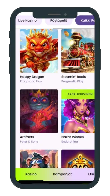 Rullat Casino pelivalikoima mobiilissa