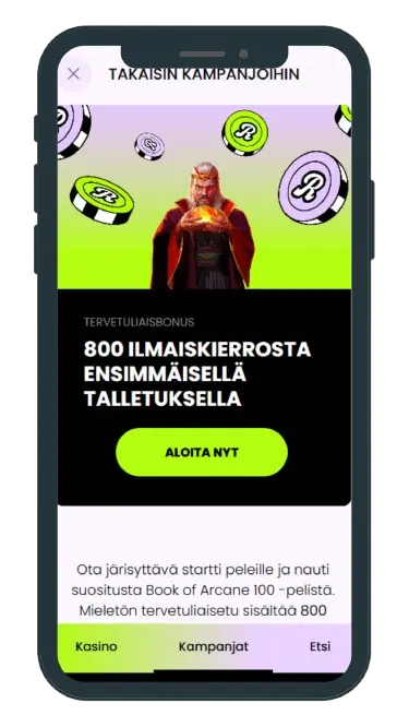Rullat Casino tervetulobonus mobiilissa