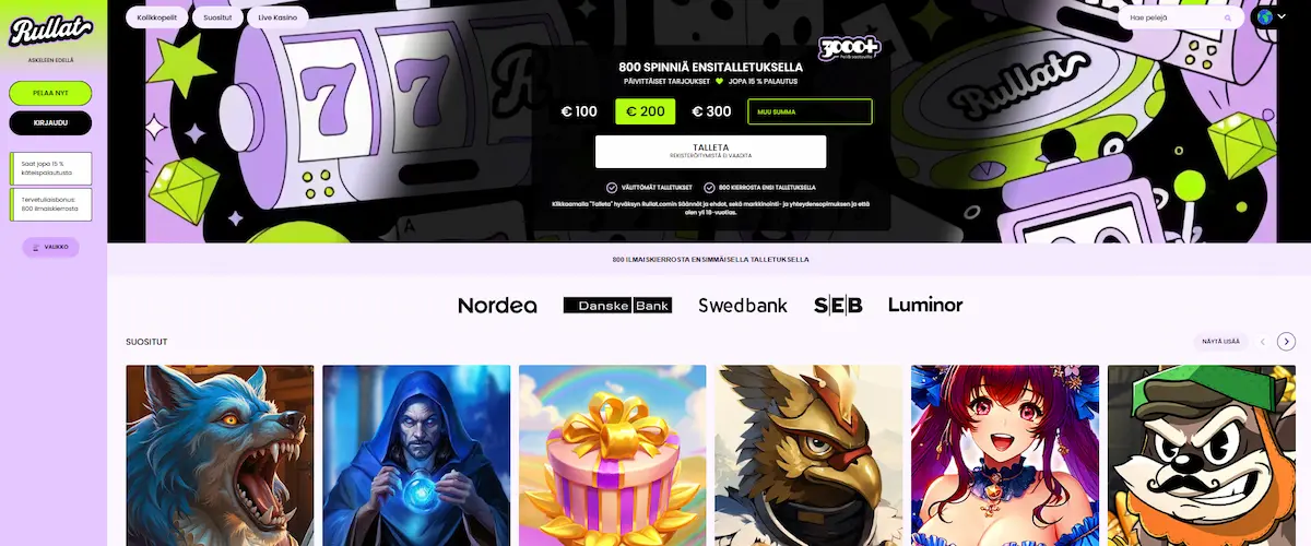 Rullat Casinon peliaula ja suosituimmat kolikkopelit