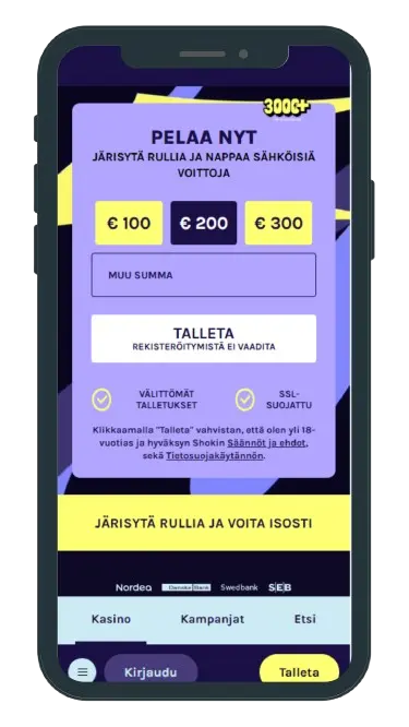 Shokki Casino peliaula mobiilissa