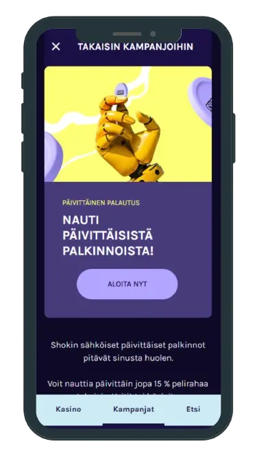 Shokki Casino käteishyvitys mobiilissa