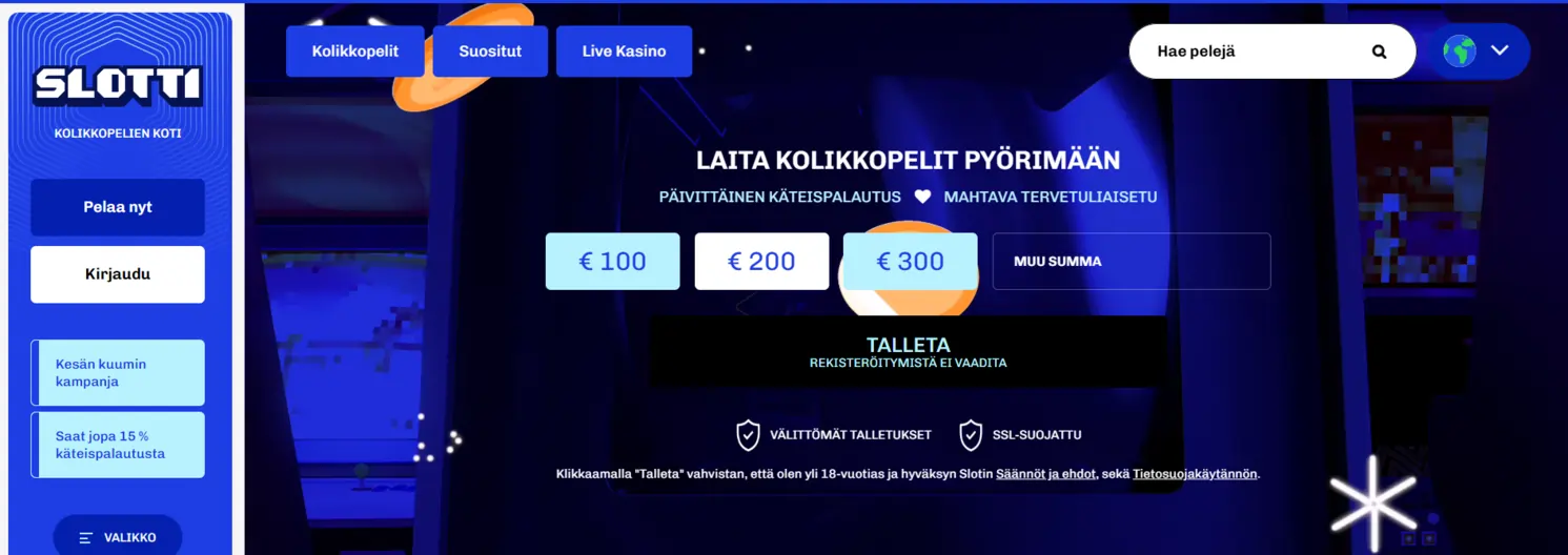 slotti casinon peliaula, jossa tietoa bonuksesta, mahdollisuus talletukseen ja valikko